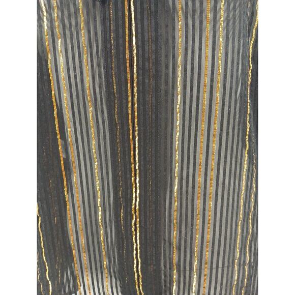 Derek Lam 10 Crosby Top Womens Size 8 Black Gold Metallic Stripes Sheer Silk - Picture 10 of 14
